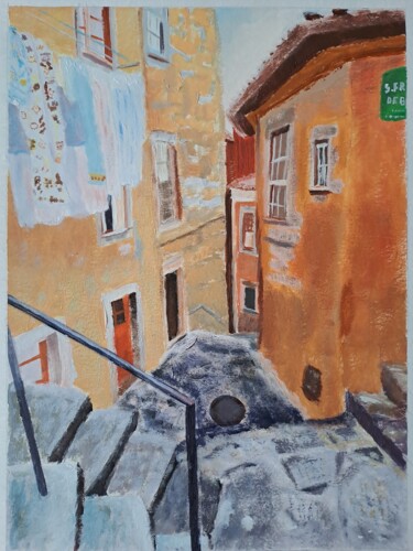 Painting titled "Ribeira, Porto" by Fernando Amaral, Original Artwork, Acrylic