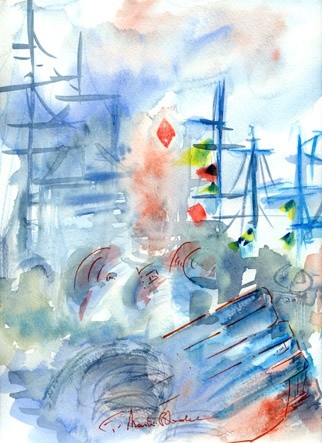 Malerei mit dem Titel "Armada 4" von Françoise Martin - Blondet, Original-Kunstwerk, Aquarell