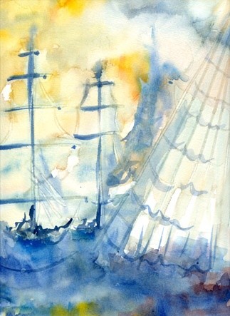 Pittura intitolato "Armada 5" da Françoise Martin - Blondet, Opera d'arte originale, Acquarello