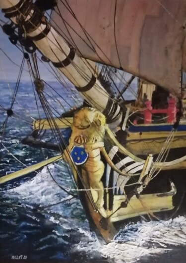 Painting titled "L'HERMIONE (3)" by Erick Millet, Original Artwork, Acrylic Mounted on Wood Stretcher frame