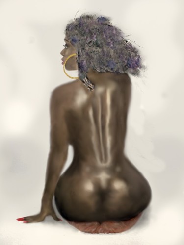 Цифровое искусство под названием "Back of Black Woman" - Fm Looby, Подлинное произведение искусства, Цифровая живопись