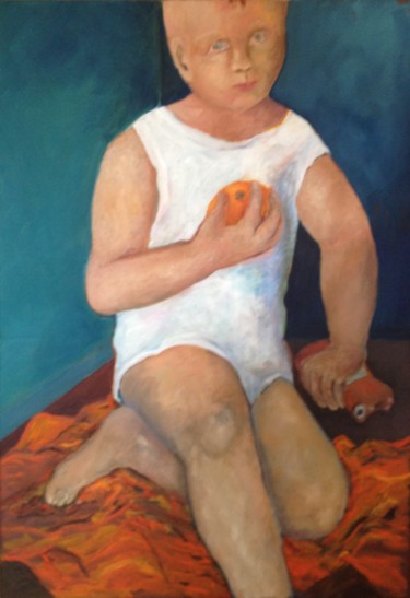 Peinture intitulée "enfant en barboteus…" par Franck Tirel, Œuvre d'art originale, Huile
