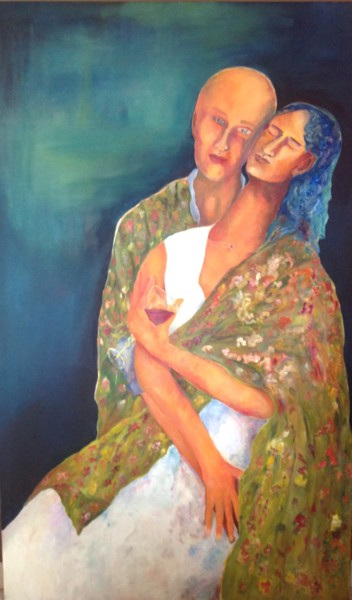 Painting titled "Couple rêveur" by Franck Tirel, Original Artwork, Oil