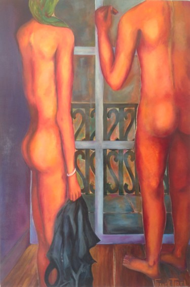 Painting titled "Couple un soir deva…" by Franck Tirel, Original Artwork, Oil