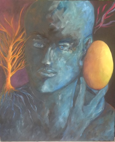 Painting titled "L 'homme bleu" by Franck Tirel, Original Artwork, Oil