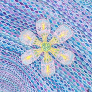 Рисунок под названием "Blue flower" - Farida Ritorno, Подлинное произведение искусства, Цветные карандаши