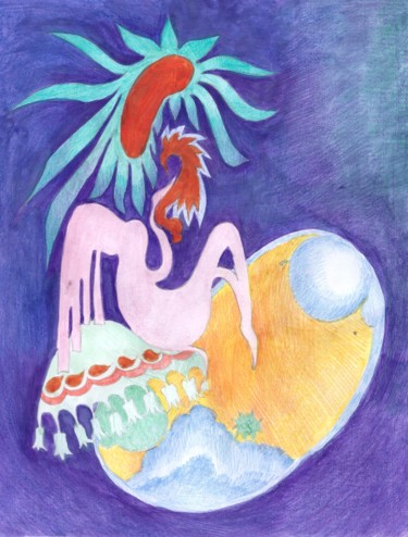 Рисунок под названием "Lovely visitor" - Farida Ritorno, Подлинное произведение искусства, Цветные карандаши