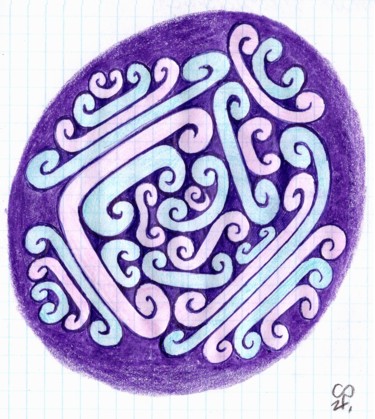 Zeichnungen mit dem Titel "Purple oval" von Farida Ritorno, Original-Kunstwerk, Conté-Buntstifte