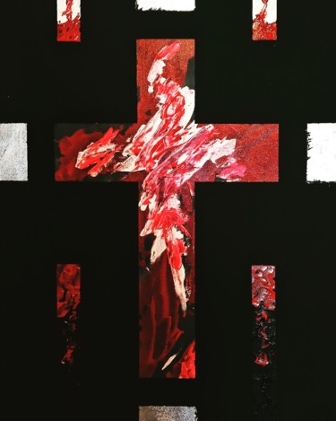 Картина под названием "Cross on fire" - Eduard Fokin, Подлинное произведение искусства, Акрил Установлен на Деревянная рама…