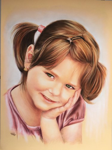 "songeuse" Dessin intitulée ""songeuse"" par Fam, Œuvre d'art originale, Pastel