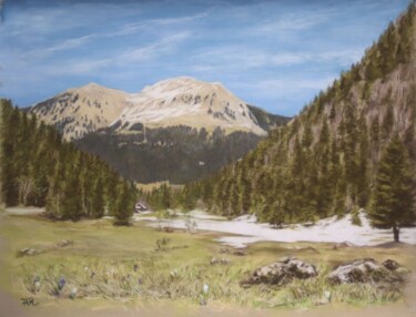 "le plateau de Cubourré en avril" Dessin intitulée ""le plateau de Cubo…" par Fam, Œuvre d'art originale, Pastel