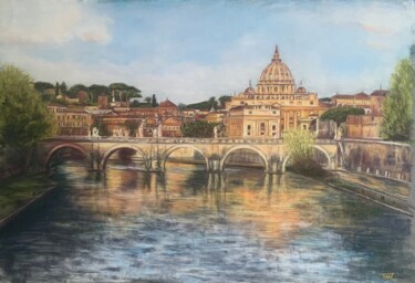 Drawing titled ""Rome, vue depuis l…" by Fam, Original Artwork, Pastel