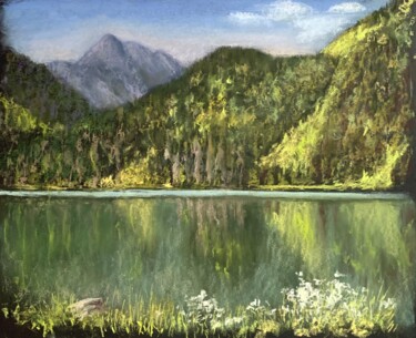 Dessin intitulée ""la lac"" par Fam, Œuvre d'art originale, Pastel