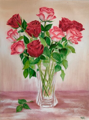Dessin intitulée ""Quelques roses"" par Fam, Œuvre d'art originale, Pastel