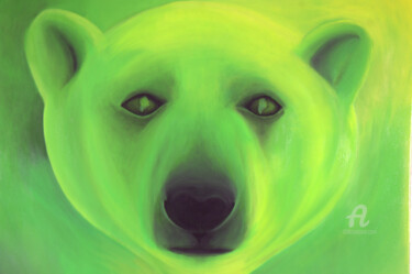 Malerei mit dem Titel "L'ours vert" von Régine Folligné, Original-Kunstwerk, Öl