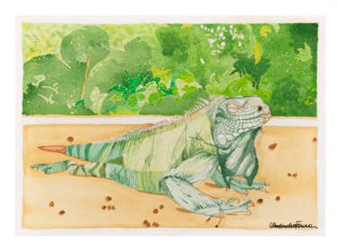 Painting titled "Iguana" by Alessandra Fonseca, Original Artwork, Watercolor