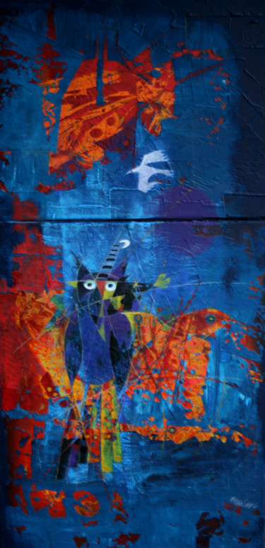 Pintura intitulada "Zibou à la colombe" por Michel Maréchal, Obras de arte originais
