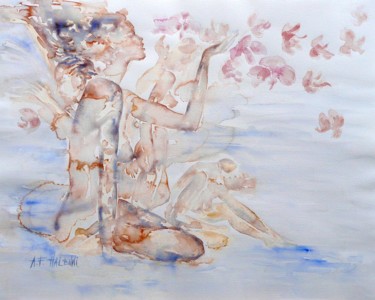 Painting titled "nu-aux-petales-d-or…" by Ayse F.Halbuni, Original Artwork