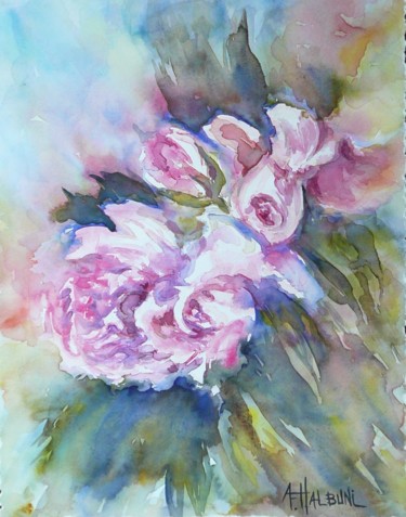 Pittura intitolato "roses" da Ayse F.Halbuni, Opera d'arte originale