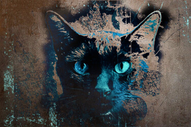 Digitale Kunst getiteld "BLUE CAT" door Fortunato Garcia, Origineel Kunstwerk, Digitaal Schilderwerk