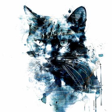 Цифровое искусство под названием "BLUE CAT #2" - Fortunato Garcia, Подлинное произведение искусства, Цифровая живопись