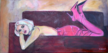 Painting titled "FEMME ALLONGEE" by Vareille Sorbac, Original Artwork, Oil