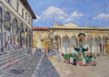 Pittura intitolato "Piazza S.Annunziata" da Fosco Pavi, Opera d'arte originale, Olio