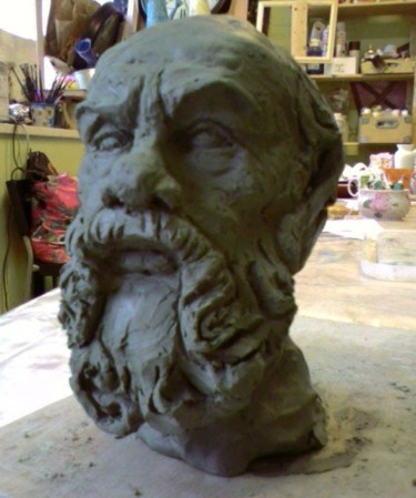 Скульптура под названием "Head male" - Svetlana Popova, Подлинное произведение искусства