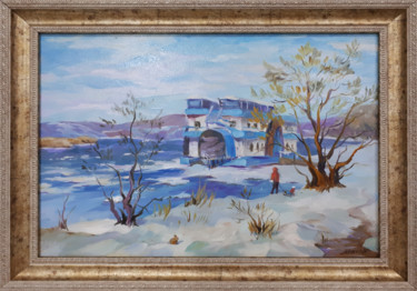 Painting titled "Волга.Весенний разл…" by Elena Malakhova, Original Artwork, Oil