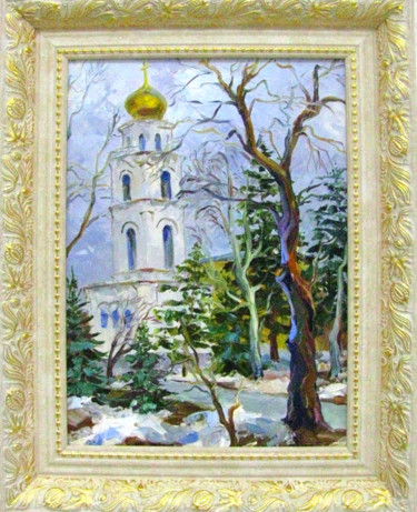 Painting titled "Пушкинский сквер" by Elena Malakhova, Original Artwork, Oil Mounted on Cardboard