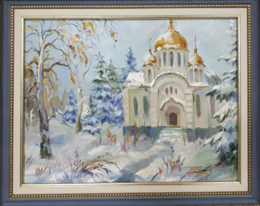 Schilderij getiteld "Самарская площадь.…" door Elena Malakhova, Origineel Kunstwerk, Olie Gemonteerd op Karton