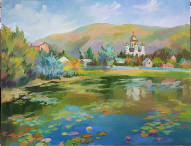 Pintura titulada "Церковь на "Красной…" por Elena Malakhova, Obra de arte original, Oleo Montado en Cartulina