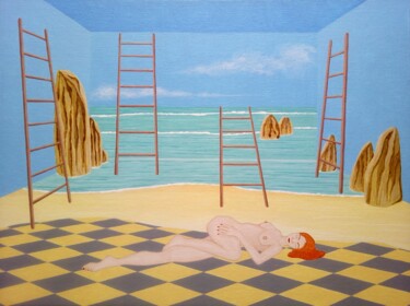 Painting titled "Vacances aux Échell…" by Fouad Kortobi Francés, Original Artwork, Acrylic Mounted on Cardboard