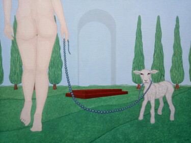 Pintura titulada "L'agneau mené au sa…" por Fouad Kortobi Francés, Obra de arte original, Acrílico Montado en Otro panel ríg…