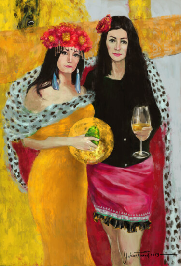 Malerei mit dem Titel "Deux femmes dans le…" von Fouad Yahiaoui, Original-Kunstwerk, Digitale Malerei Auf Keilrahmen aus Hol…