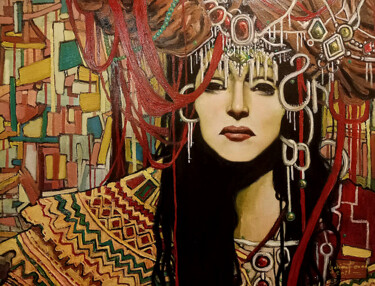 Painting titled "Madame" by Fouad Yahiaoui, Original Artwork, Oil Mounted on Wood Stretcher frame