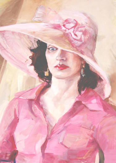 Картина под названием "В розовом Ledi in r…" - Ольга Olga Гладышава Gladysheva, Подлинное произведение искусства, Темпера