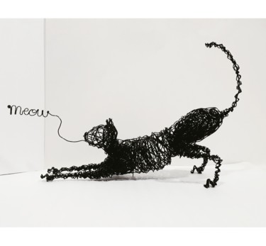 Sculpture titled "Cat (Meow)" by Fourat Jomni, Original Artwork, Wire