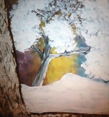 Peinture intitulée "arbre enneigé" par Fourati Souhaila, Œuvre d'art originale