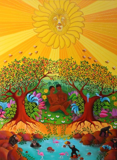 Malarstwo zatytułowany „Sunshine” autorstwa Fouschy, Oryginalna praca, Olej Zamontowany na Drewniana rama noszy