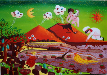 Peinture intitulée "Eros in Cacaoland" par Fouschy, Œuvre d'art originale, Huile Monté sur Châssis en bois