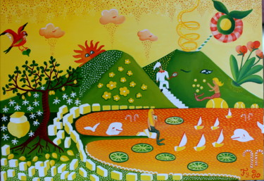 Peinture intitulée "stairway to limon c…" par Fouschy, Œuvre d'art originale, Huile Monté sur Châssis en bois