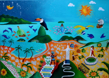 Peinture intitulée "Tucano do Rio" par Fouschy, Œuvre d'art originale, Huile Monté sur Châssis en bois