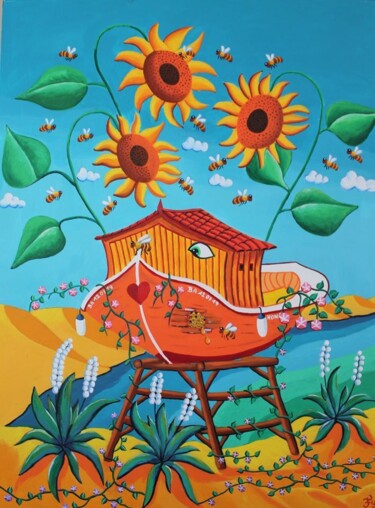 Malerei mit dem Titel "La ruche des dunes" von Fouschy, Original-Kunstwerk, Acryl