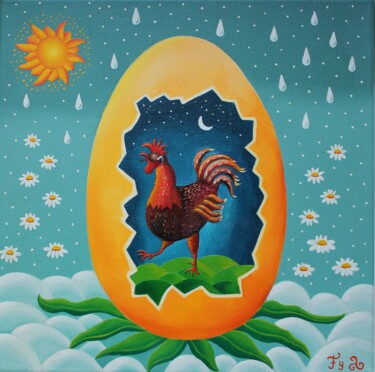 Painting titled "Cocorico" by Fouschy, Original Artwork, Oil