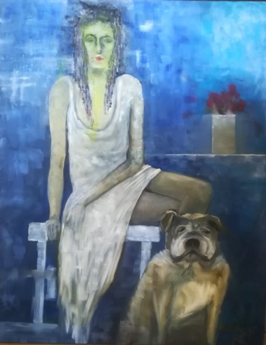 Peinture intitulée "chien de compagnie" par Patrice Foussat, Œuvre d'art originale, Huile