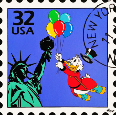 Painting titled "Stamp the Statue of…" by Fov, Original Artwork, Acrylic Mounted on Wood Stretcher frame