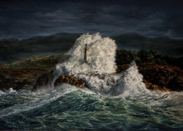 Картина под названием "Шторм на море" - Anna Agasieva, Подлинное произведение искусства, Масло Установлен на Деревянная рама…