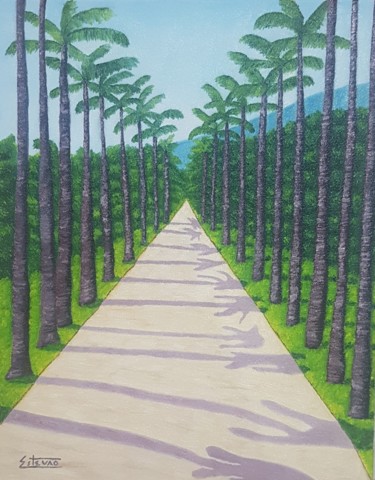 Painting titled "Jardim Botânico" by Estevão De Almeida Faria, Original Artwork, Oil Mounted on Wood Panel