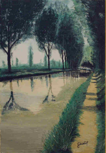 Peinture intitulée "canal de l'Ourcq été" par Frederic Pastor, Œuvre d'art originale, Huile
